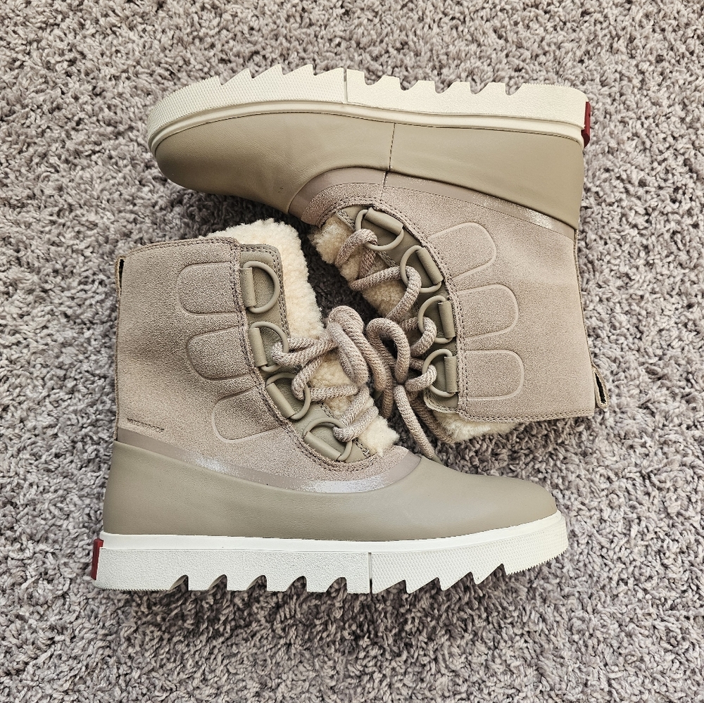 Sorel Joan of Artic Next Lite Waterproof Wedge Snow Boots in Omega Taupe 6.5